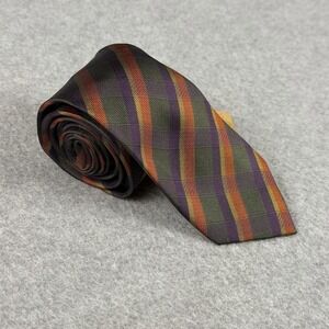 Onassis 100% Silk Skinny Tie Green Purple Orange Textured Stripe NWT 58x2.5"